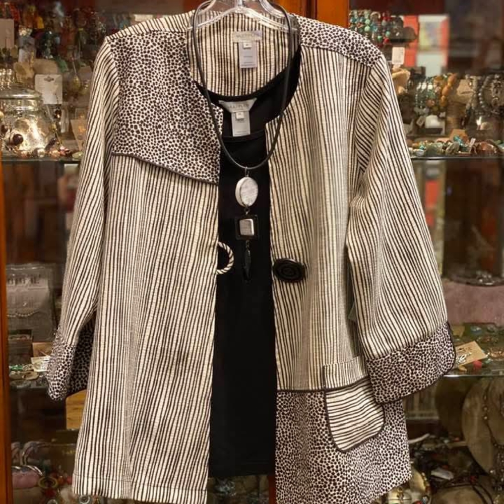 Multiples Striped and Spotted Art Teacher Single Button Blazer